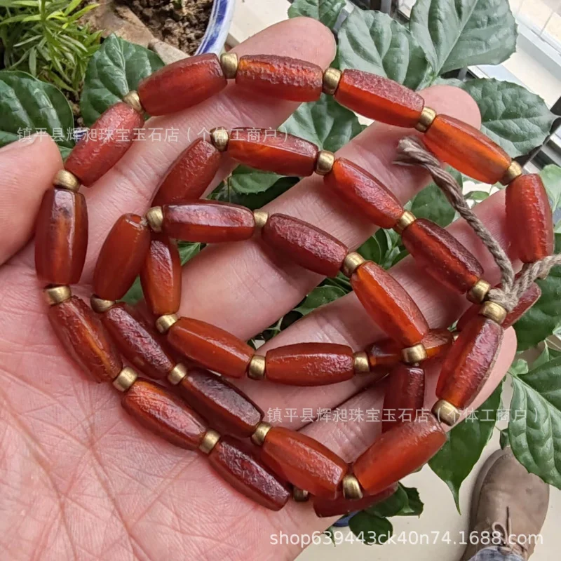Orange peel pattern weathered agate decorative accessory, hexagonal tube beads, antique bracelet and necklace accessory, vintage