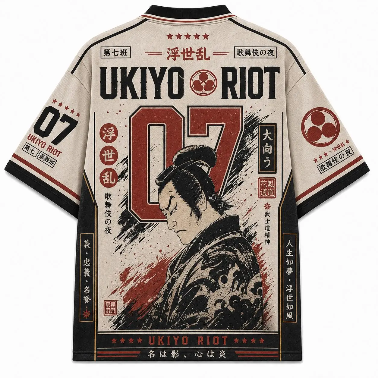2026 Summer Fashion Retro Japanese Chaos Samurai Design 3D Printing Outdoor Leisure Fitness Style V-neck T-shirt Size Up