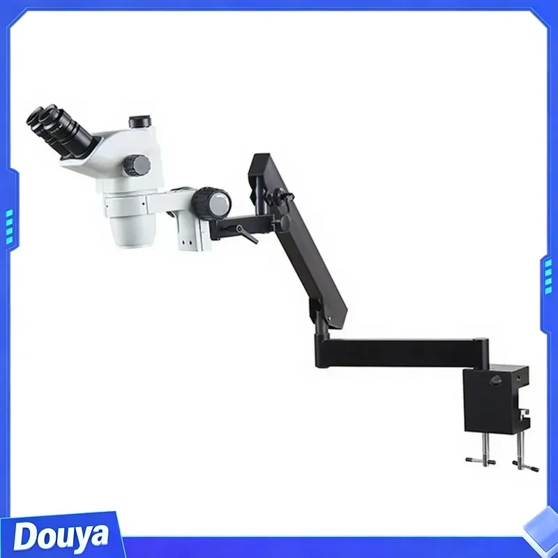 Factory Supply 6.7X-45X Flex Articulating Arm Parfocal Trinocular Optical Zoom Stereo Microscope LED Illumination Clamp Boom