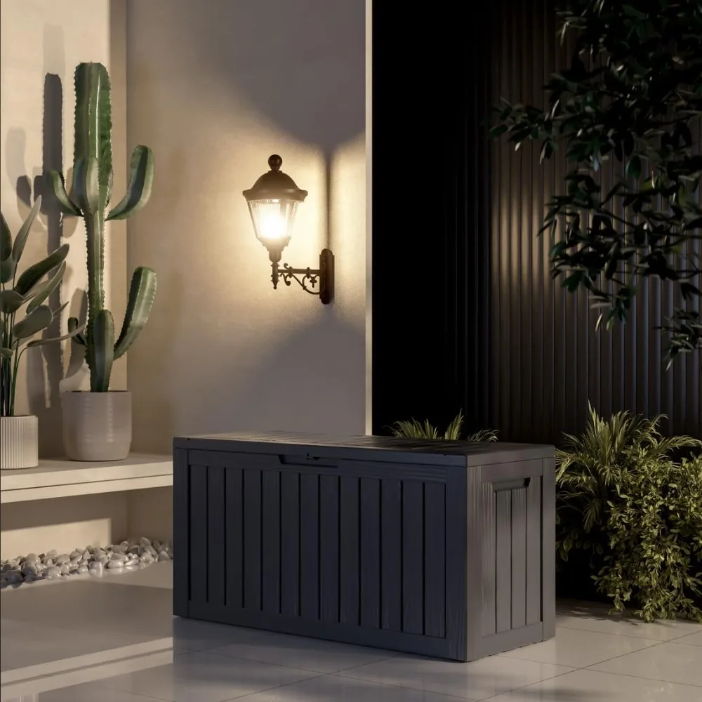 

80 Gallon Deck Box, Outside Storage Box Waterproof for Outdoor Cushion Storage, Garden Tools, Resin Outdoor Storage Box, Black