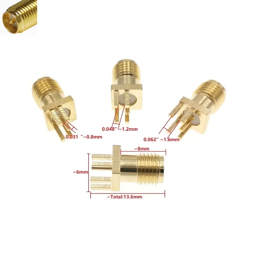 

10Pcs RP-SMA Female Jack Solder PCB Clip Edge Mount RF Adapter Connector 0.062'' or 0.048" 0.031"