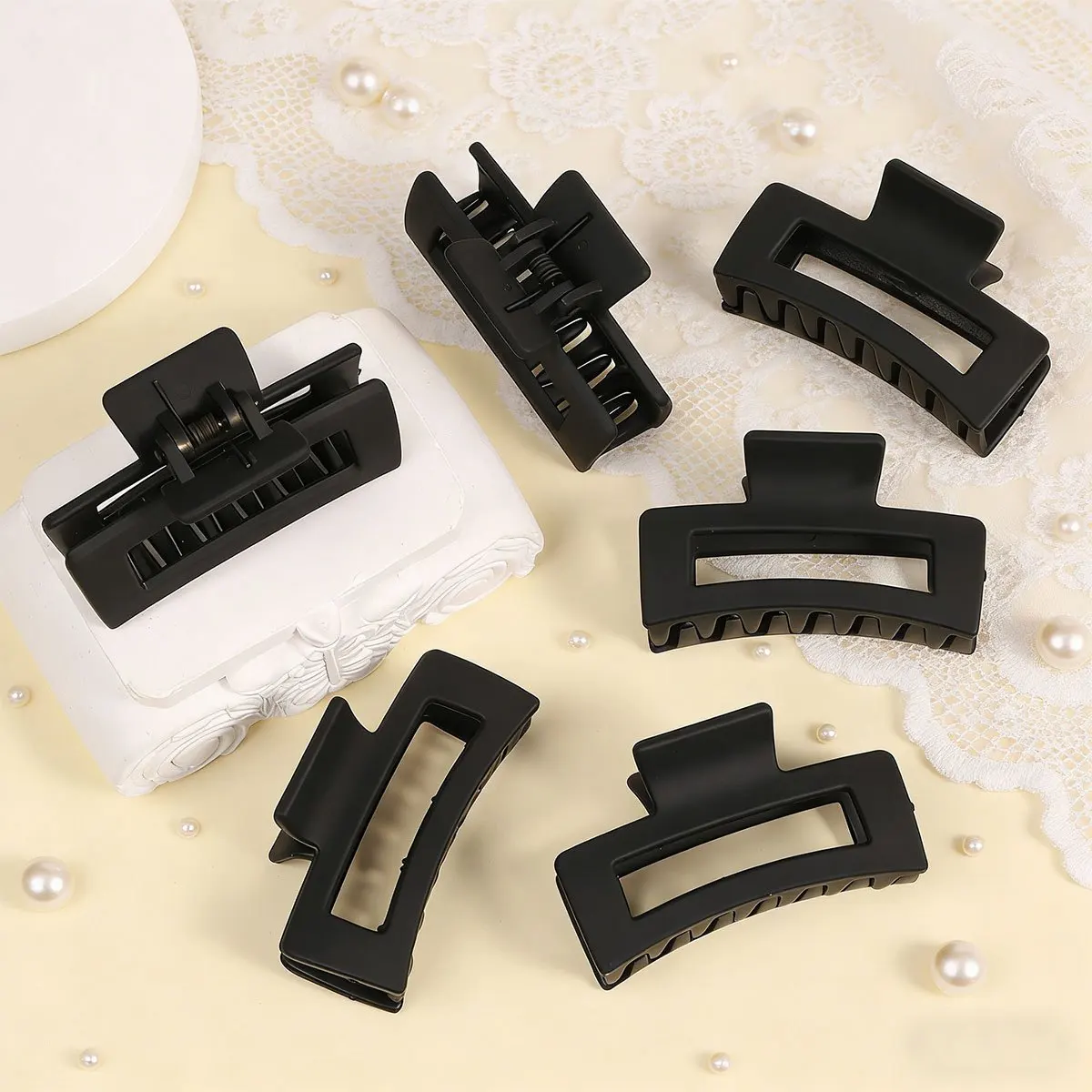 6-Pack Matte Black Square Hair Clips, Suitable for Fine Hair and Thick Hair, Jaw-Style Rectangular Design, Strong Grip, Perfect Hair Accessory Gift, Mother's Day Choice