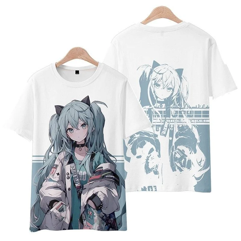 2026 Summer Hatsune Miku Retro Cosplay T-shirt Men's Oversized 3D Printed Short-sleeved Family Unisex Children's Sports Shirt