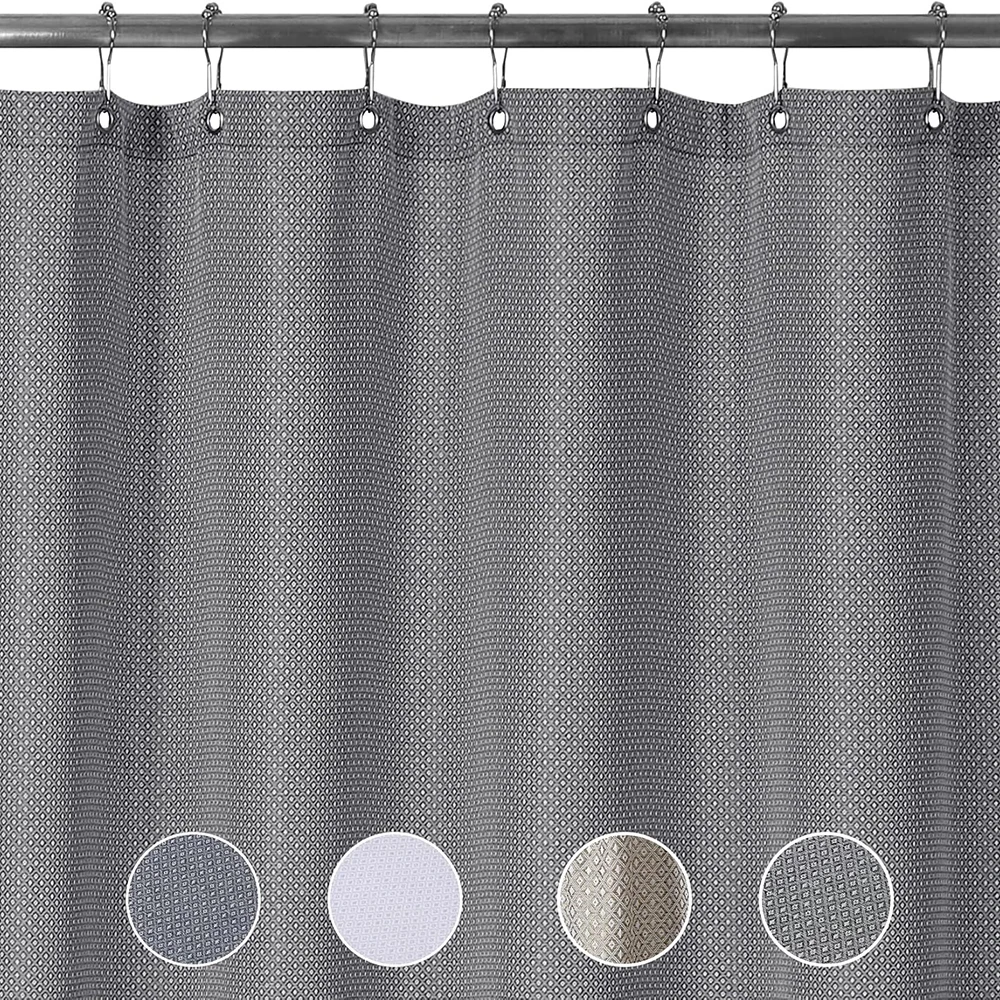 Waffle Shower Curtain Waterproof Bath Shower Curtain for Bathtub, Grey Washable with Stainless Metal Grommets 35x72 Inch