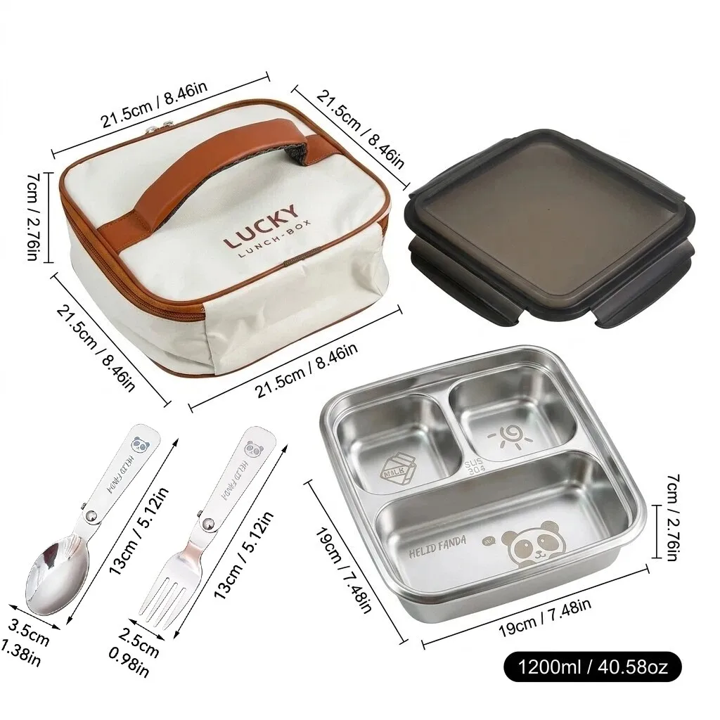2/3 vakken schattig patroon lunchbox voor kinderen en studenten, draagbaar, 304 roestvrij staal, verdeelde bento box, verzegeld, lekvrij lunchcontainer