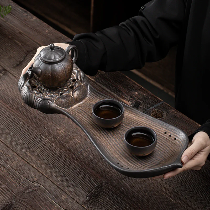 

Japanese Heart Lotus Heart Dry Pour Tea Tray Ceramic Kung Fu Household Vintage Water Storage Water Storage Type Tea Table