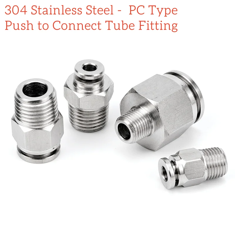 

1/8 дюйма 1/4 дюйма 3/8 дюйма 1/2 дюйма BSPT наружная резьба из нержавеющей стали 304, пневматический фитинг для подключения трубки 4, 6, 8, 10, 12, 14, 16 мм