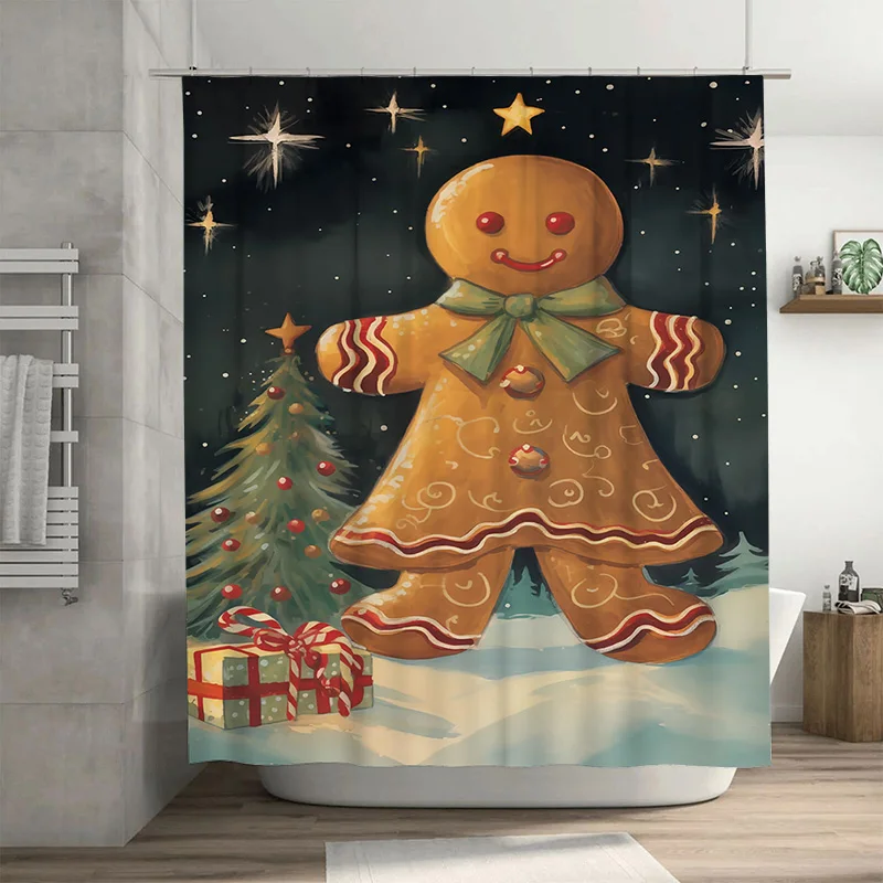 

TuniuCute Gingerbread Man Занавеска для душа Рождественский праздник Декор для ванной комнаты Праздничная забавная ткань