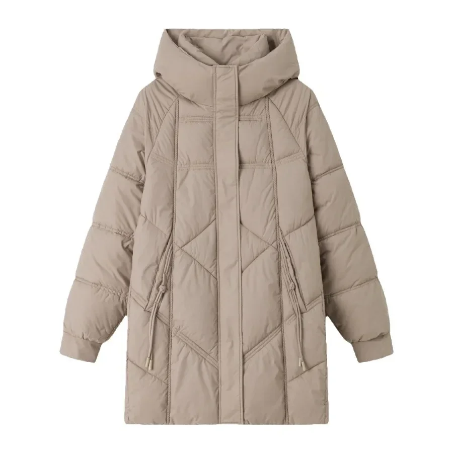 2025 ผู้หญิงฤดูหนาวใหม่ Parkas Coats หญิงสีทึบ Hooded Thicken เสื้อแจ็คเก็ตผ้าฝ้ายอุ่น Lady's Snow สวมเสื้อผ้า 2025 ใหม่