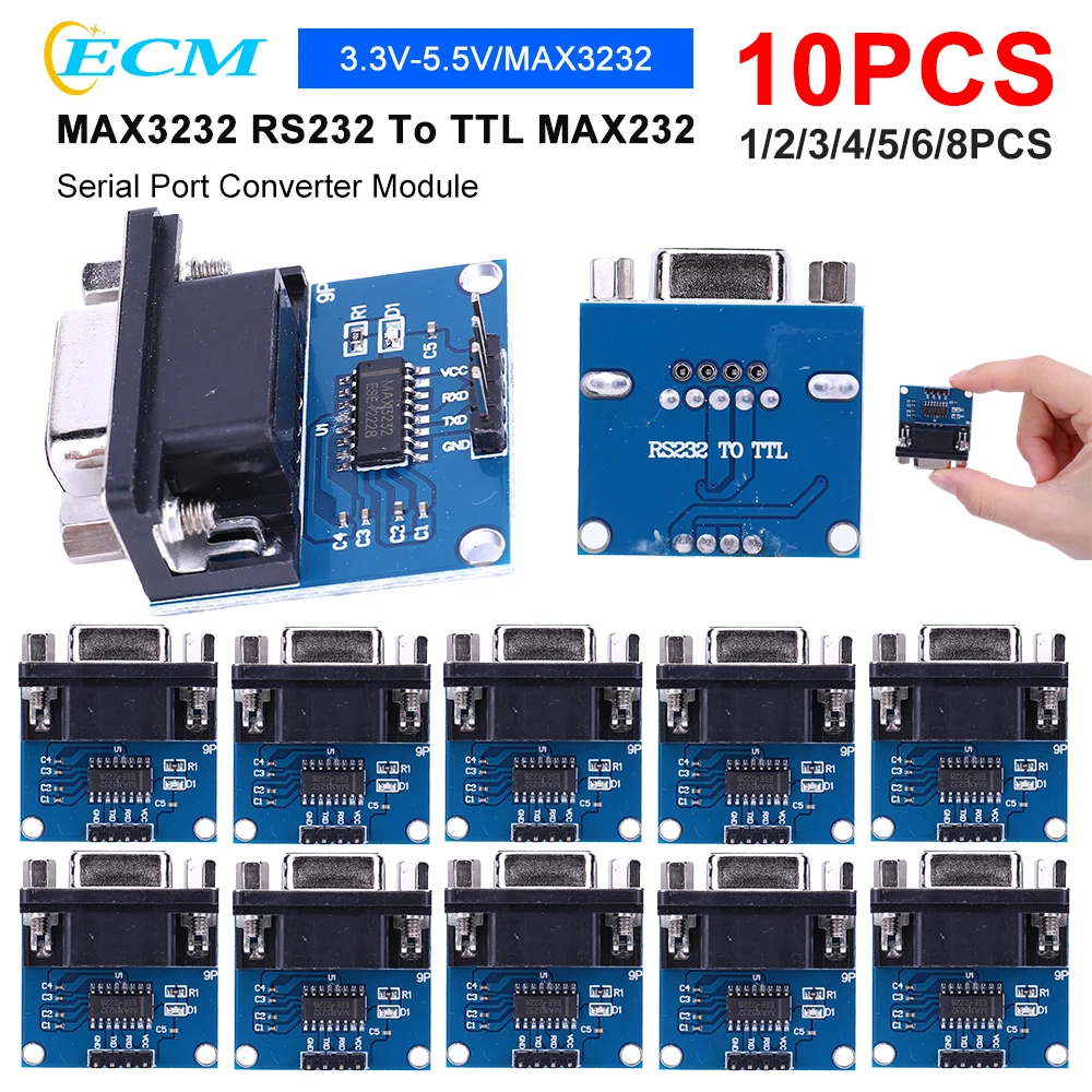 1-10PCS MAX3232 RS232 To TTL MAX232 Flashing Board Converter Module 3.3V-5.5V TX RX VCC GND Female Serial To TTL Module Boards