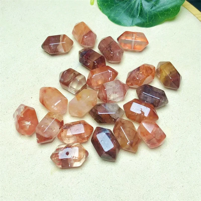 10PCS Natural Double Point Red Quartz Hematoid Double Point Reiki Healing Stone Crystal Jewelry Gift DIY Accessories 18MM