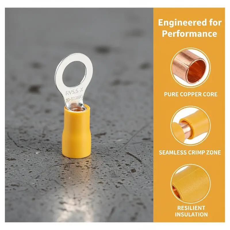 10/50 Pcs RV5.5 M4M5M6M8M10 Yellow 12-10AWG Ring Crimp Terminal Insulated Electrical Cable Wire Connector