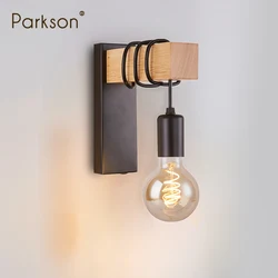 Vintage Iron Wood Wall Lamp E27 Indoor Loft Outdoor Corridor Retro Wall Lights For Home Industrial Sconce Nordic Bedside Lamp