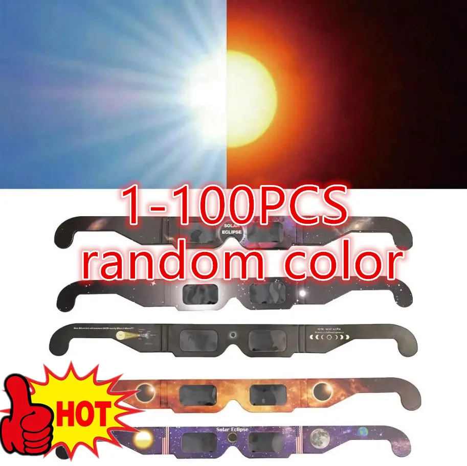 2024 1-100pcs Random Paper Solar Eclipse Glasses Protect Eyes Anti-UV Viewing Glasses Safe Shades Observation Solar Glasses