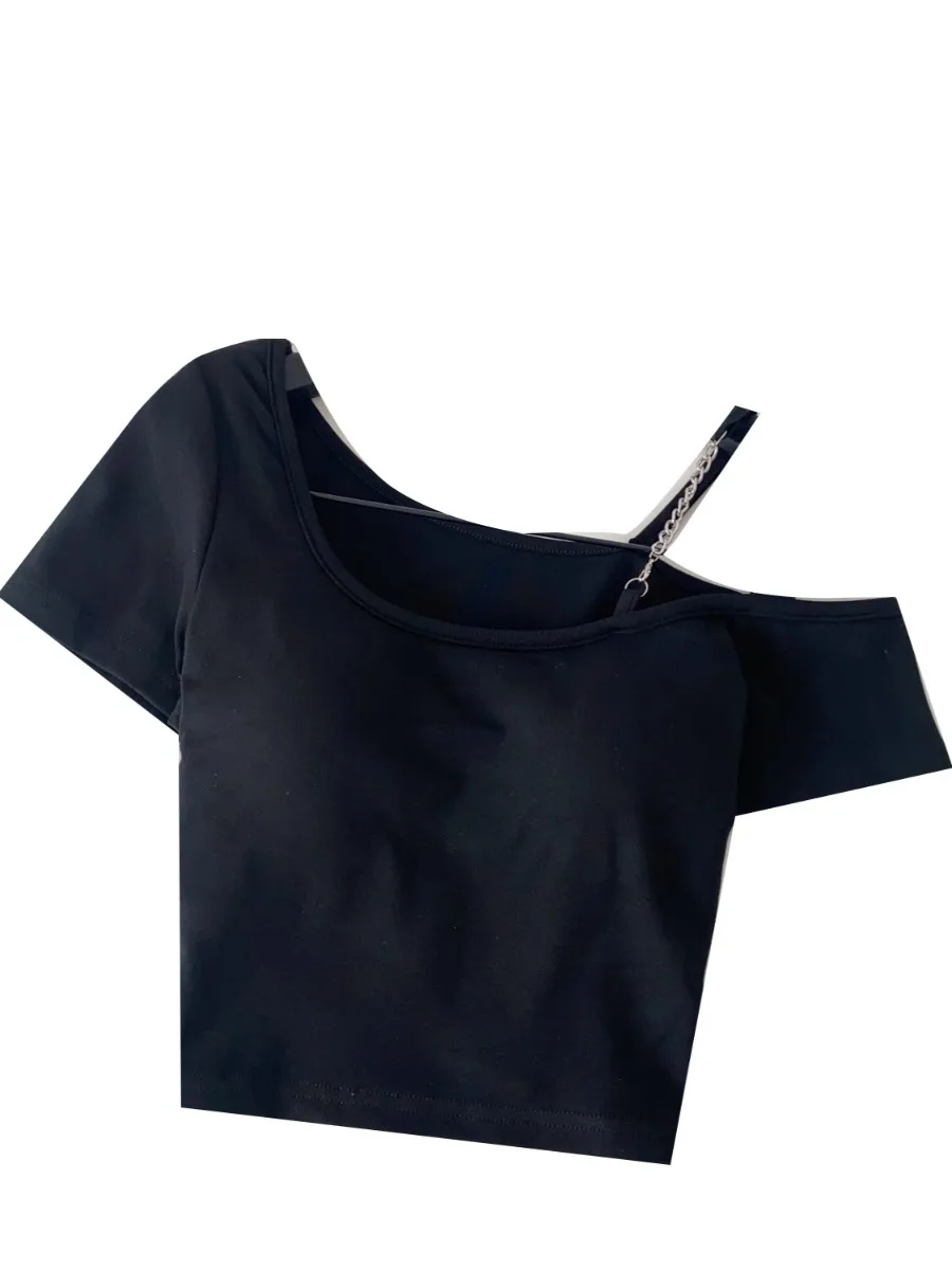 SsTss العصرية Ins خارج الكتف حزام تي شيرتات قصيرة الاكمام المرأة الصيف مبطن سليم Bodycon المحاصيل الأعلى شيك