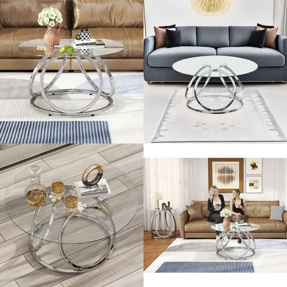 

Современный стеклянный журнальный столик с кольцевой рамой для гостиной, подходит для домашнего декора