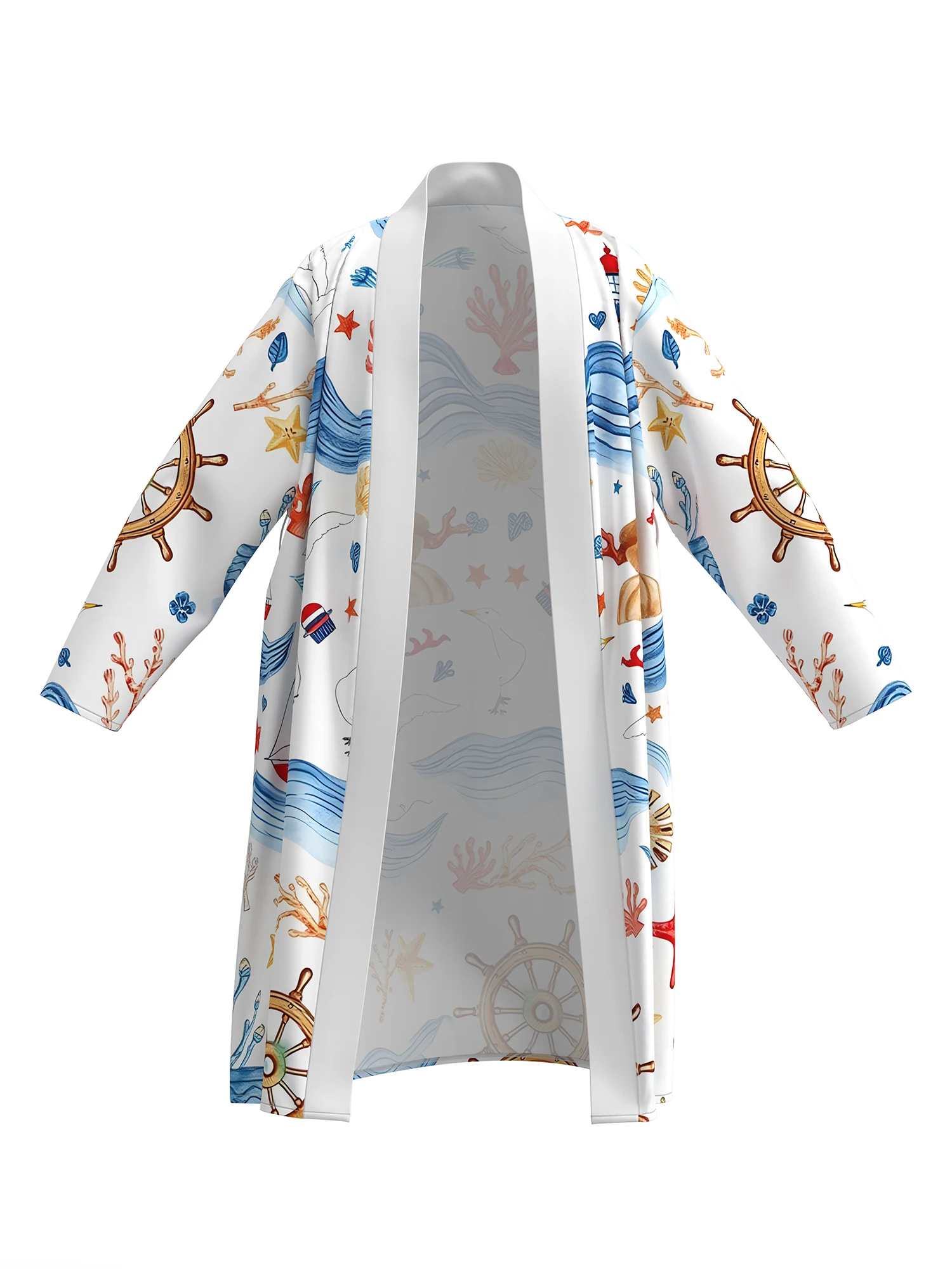 2026 new men's home robe 3D digital full-print sea view comic casual bathrobe spring and summer thin quick-drying home robe with