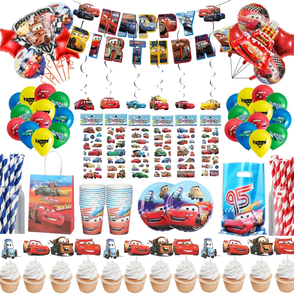 

Lightning McQueen Disney Cars Birthday Balloon Decoration Disposable Tableware Party Supplies Non-woven Bag Baby Shower Tassel