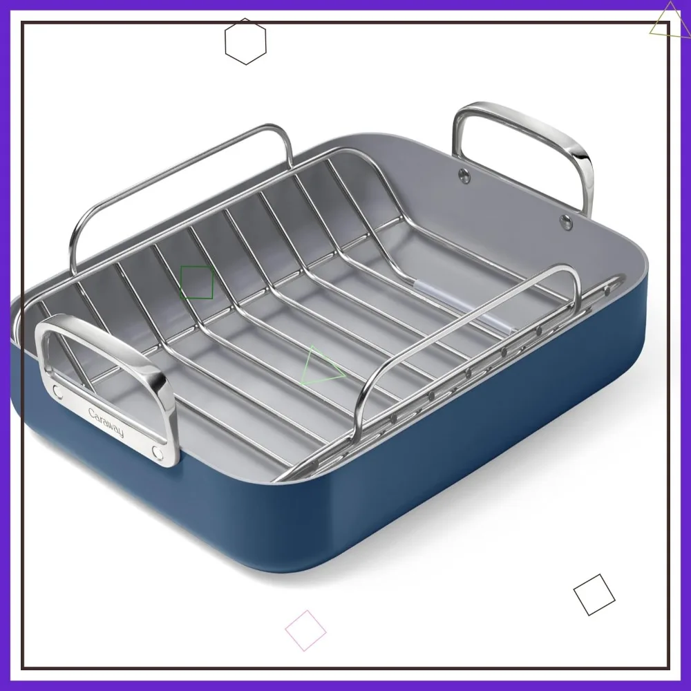 

Керамическая форма для запекания 16x13 дюймов с антипригарным покрытием и решеткой - для духовки и плиты - без PFOA/PTFE