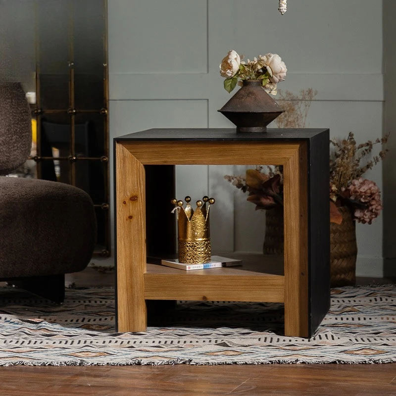 Medieval style solid wood retro balcony flower stand American style homestay bay window carved small tea table bedroom drawer