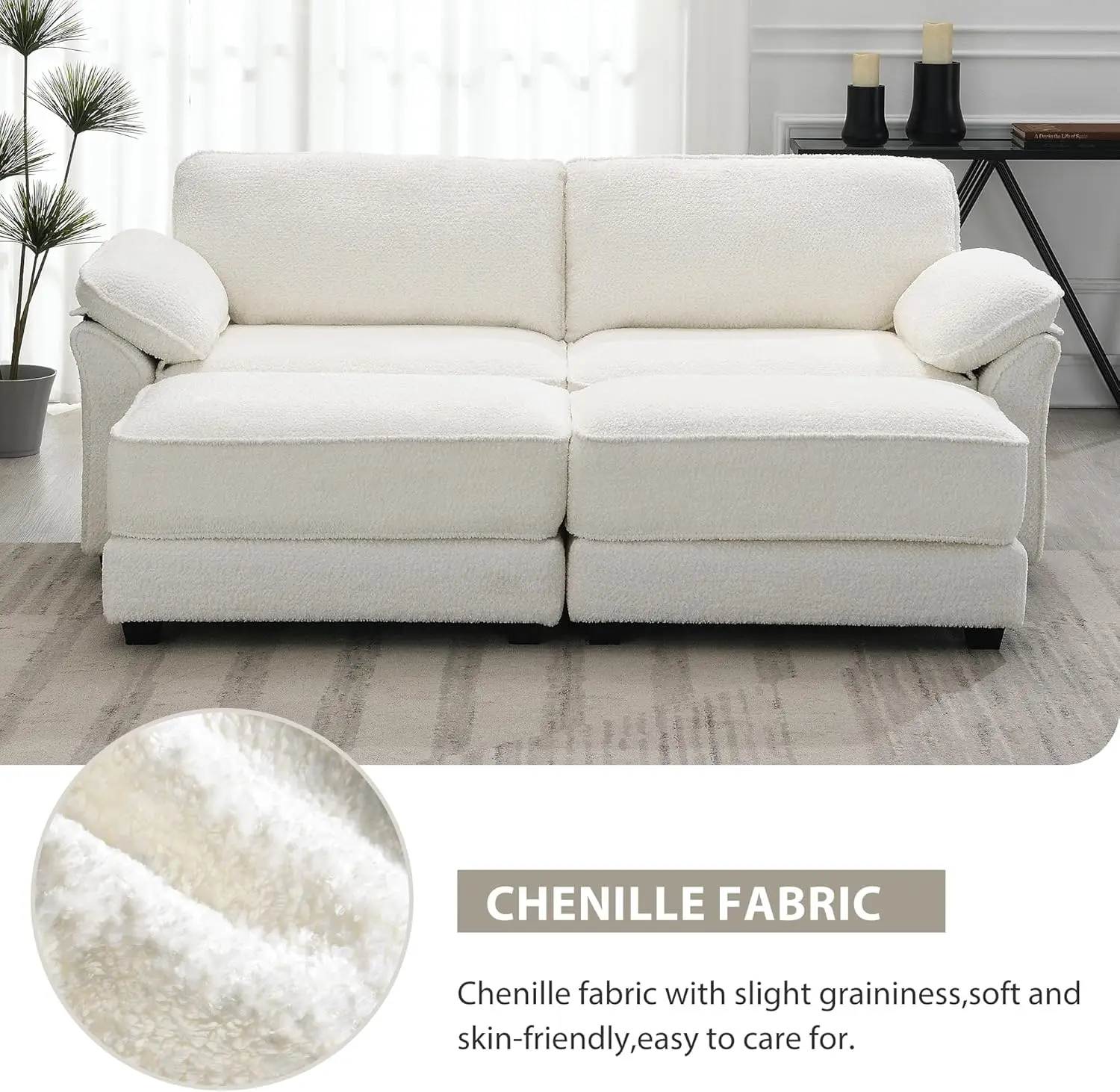 81"" Sectional Futon Couch Sofa 3-Seater Cloud Couch Free Combination Modular Sectional Chenille Sofa Bed With Ottoman