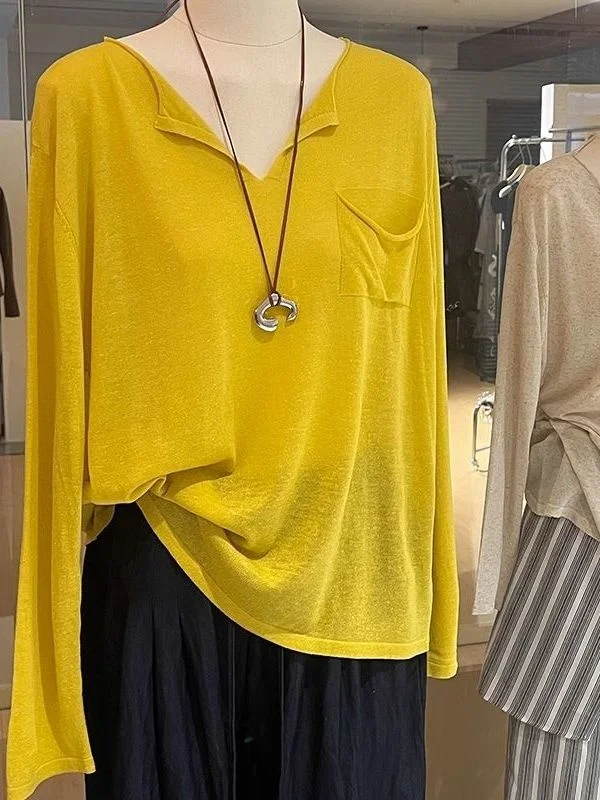 Extra Large Size 300 Pou Thin Knitted Top Women's Long Sve V-Ne Loose Lazy Sle Sunade Cover irt Cotton Polyester