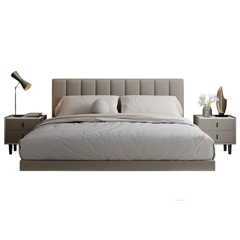 Modern Leather Floating Bed with Sensor Light 1.5m 1.8m Double Frame Minimalist Master Bedroom Furniture for Small Apartment