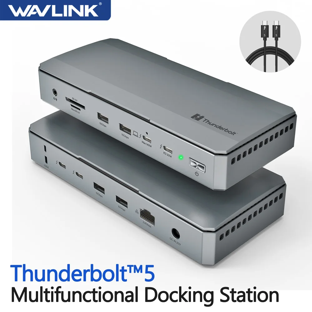 

WAVLINK Intel Certified Thunderbolt 5 Dock 12-in-1 Hub with up to 120Gbps MAX 140W PD Triple 4K/Dual 8K Display for Mac&Windows