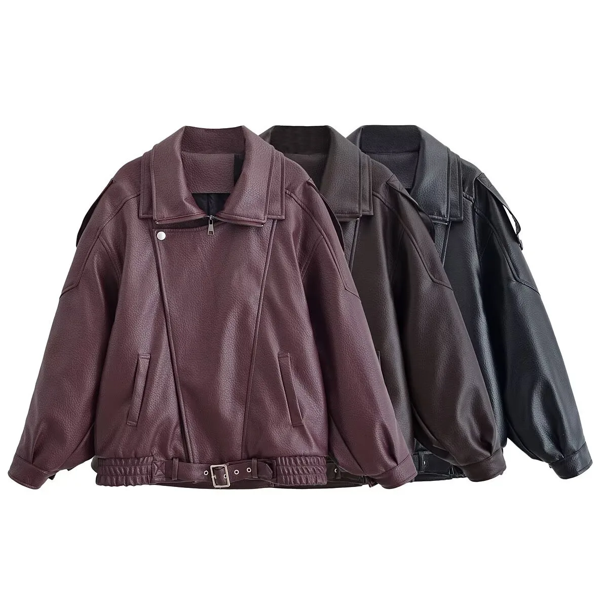 Herbst Vintage Mode Lose Vielseitige Biker Jacke Stehkragen Warme Beiläufige Gerade Outwear frauen Leder Motorrad Mantel