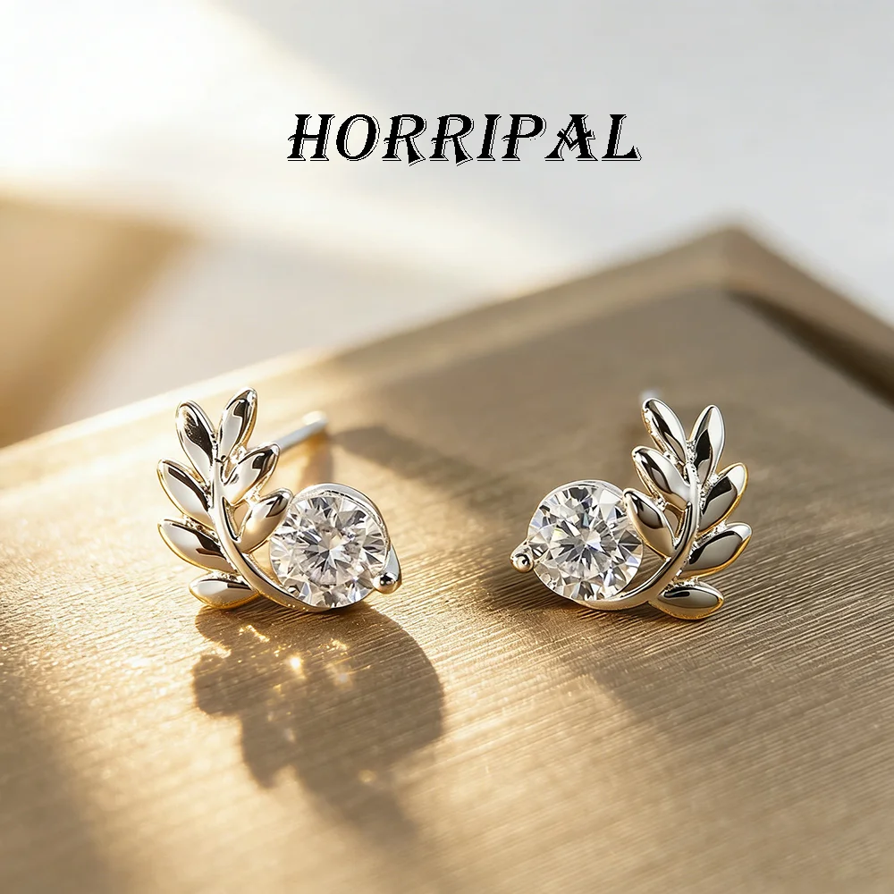 

HORRIPAL New D Color Moissanite Stud Earrings GRA Certified Lab Grow Diamond S925 Sterling Silver Women's Feathers Gift Jewelry