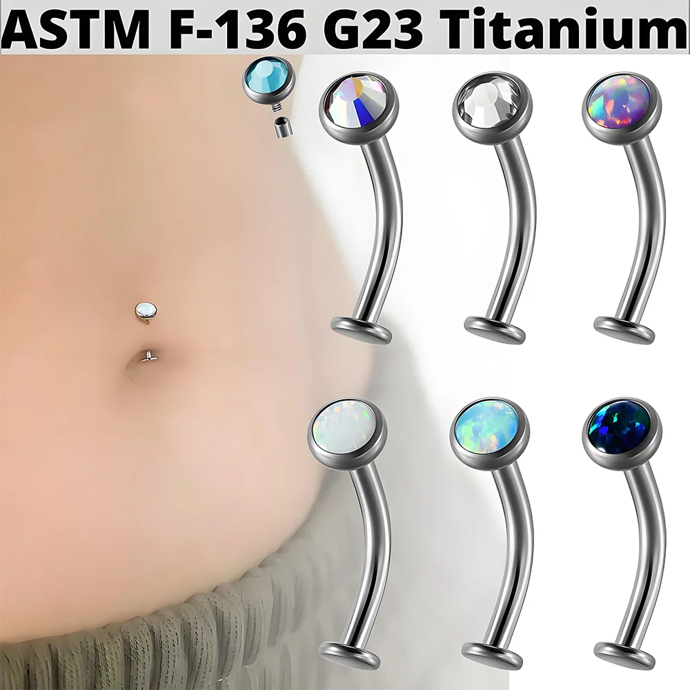 1PC G23 Titanium Fashion Opal Floating Belly Button Ring Opal Earring AB Cz Ear Cartilage Tragus Daith Piercing Body Jewelry
