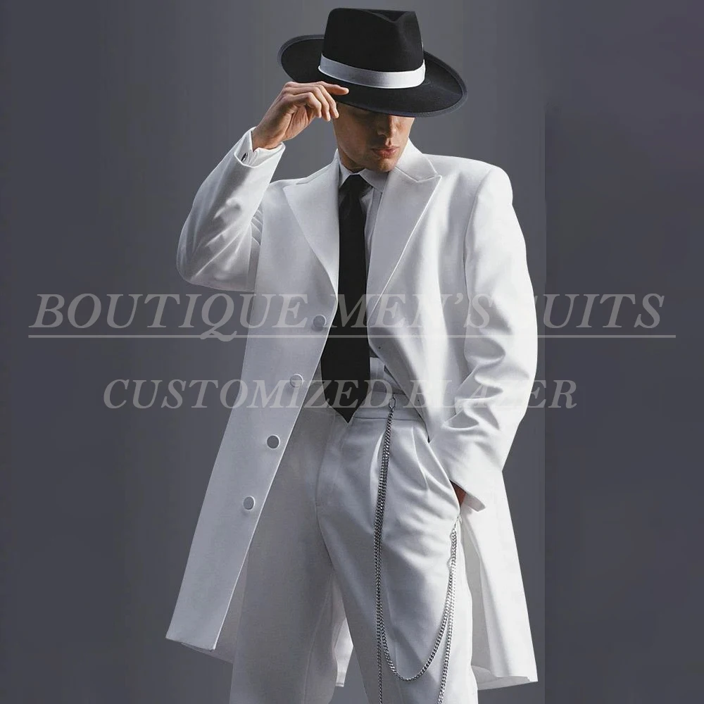 

Elegant White Men's Suits Formal Single Breasted Peak Lapel Blazer High Quality 2 Piece Jacket Pants Daily Full Sets Costume