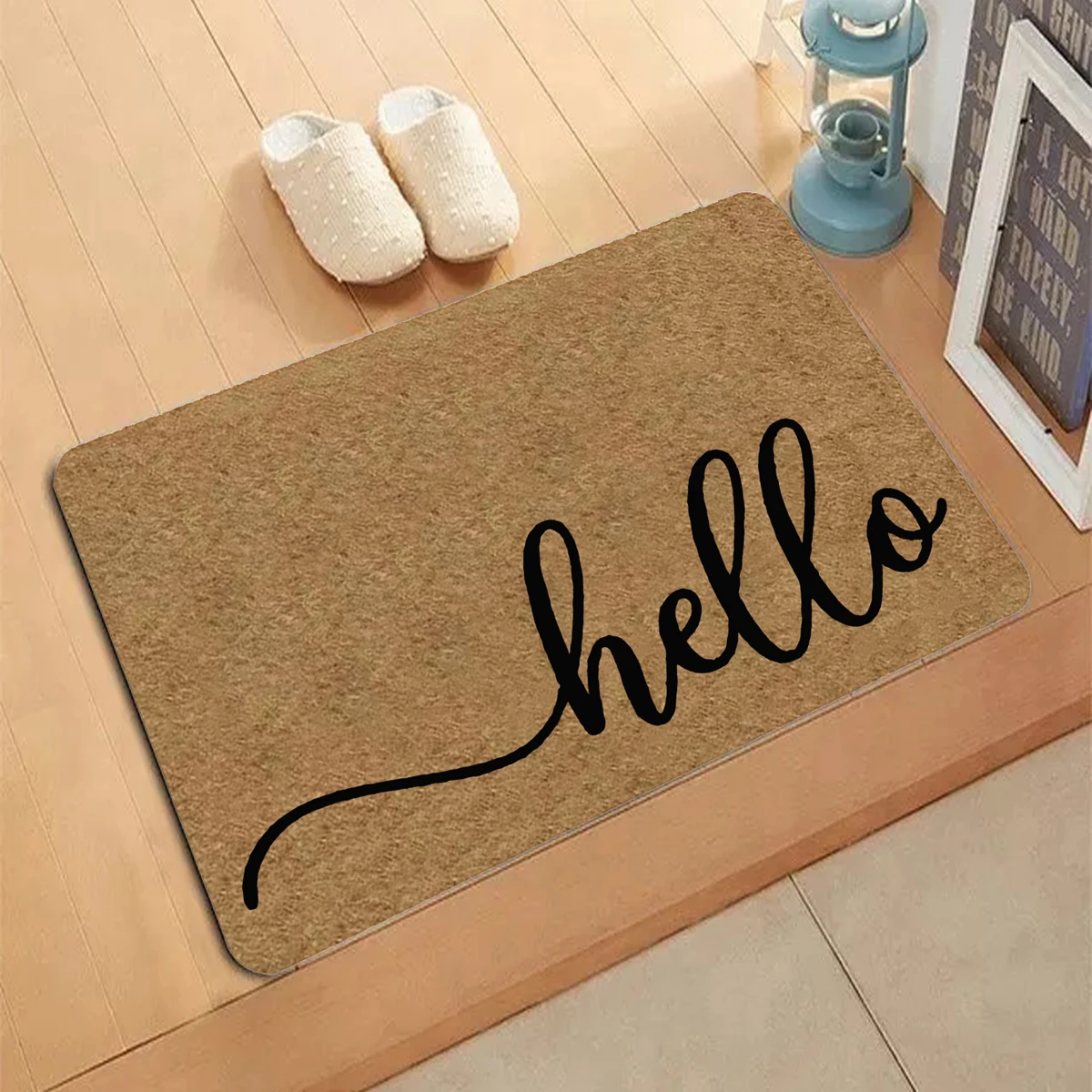 Brown Hello Pattern Carpet Entrance Doormat Non-slip Living Room Kitchen Bedroom Decor Rug Floor Mats Home Decor