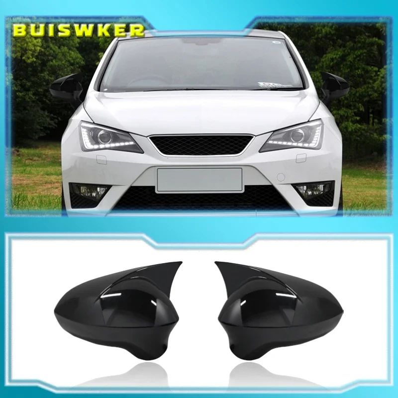 

2pcs Black Wing Mirror Cover Caps For Seat LEON 1P IBIZA 6J EXEO 3R Side Replacement rear view external part