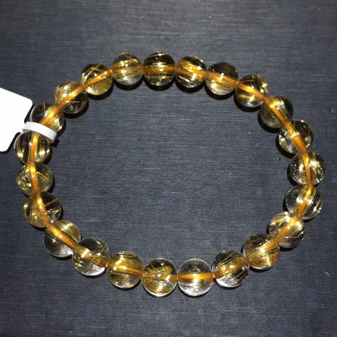 

8mm Natural Gold Hair Rutilated Quartz Bracelet Jewelry For Woman Man Gift Rare Gemstone Gift Crystal Beads Strands AAAAA