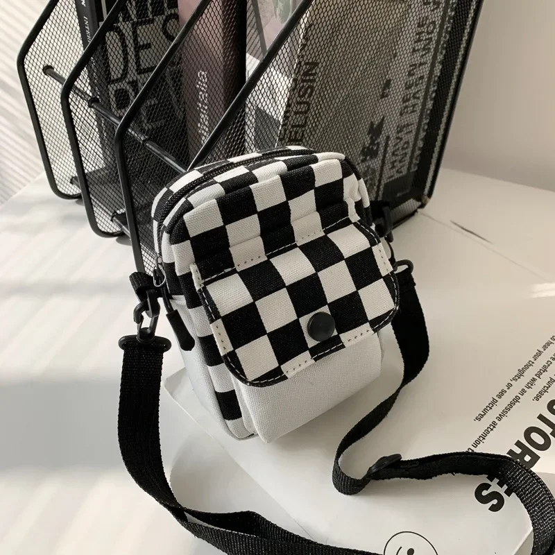 

New Plaid Canvas Messenger Bag Women's Ins Style Compact Square Shoulder Purse Student Campus Essential Crossbody Bag 숄더백