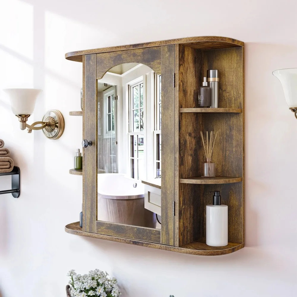 

26" Bathroom Cabinet with Mirror Door, Wall Mounted Medicine Cabinet Organizer with Adjustable Shelves