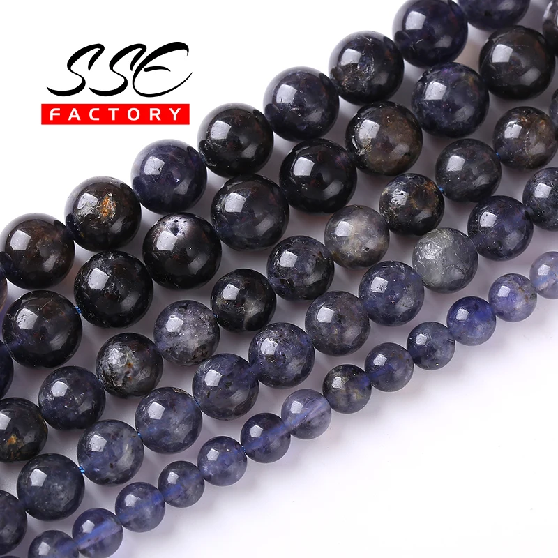 

100% Natural Cordierite Beads Round Loose Spacer Stone Beads For Jewelry Making Diy Bracelets Necklaces Accessories 6 8 10mm 15"