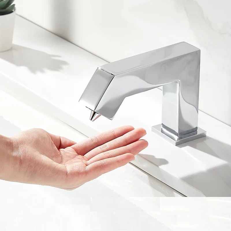 59# Brass Deck Mounted Faucet Type Automatic Sensor Soap Dispenser Square Brass Chorme Plated Touch-free Sensor Soap Dispenser