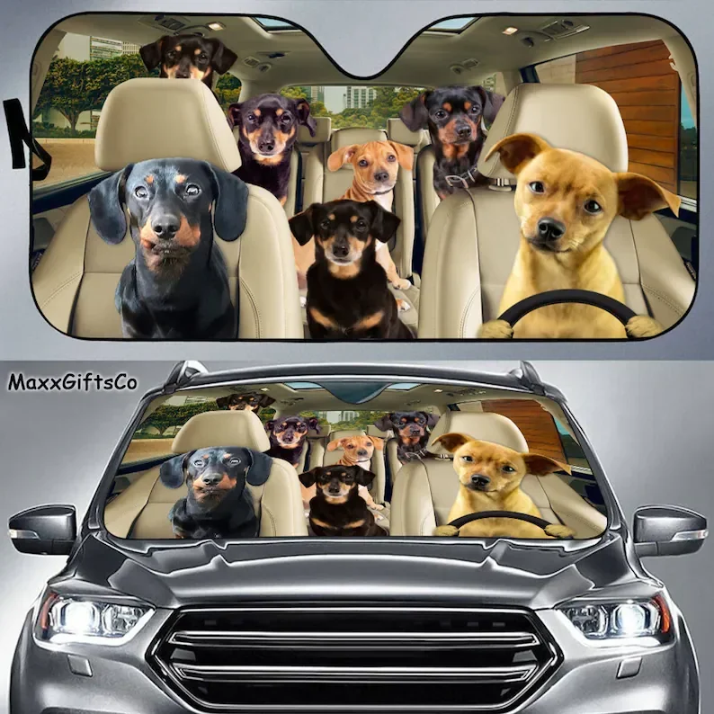 Chiweenie Car Sun Shade, Chiweenie Windshield, Dogs Family Sunshade, Dogs Car Accessories, Car Decoration, Gift For Dad, Mom