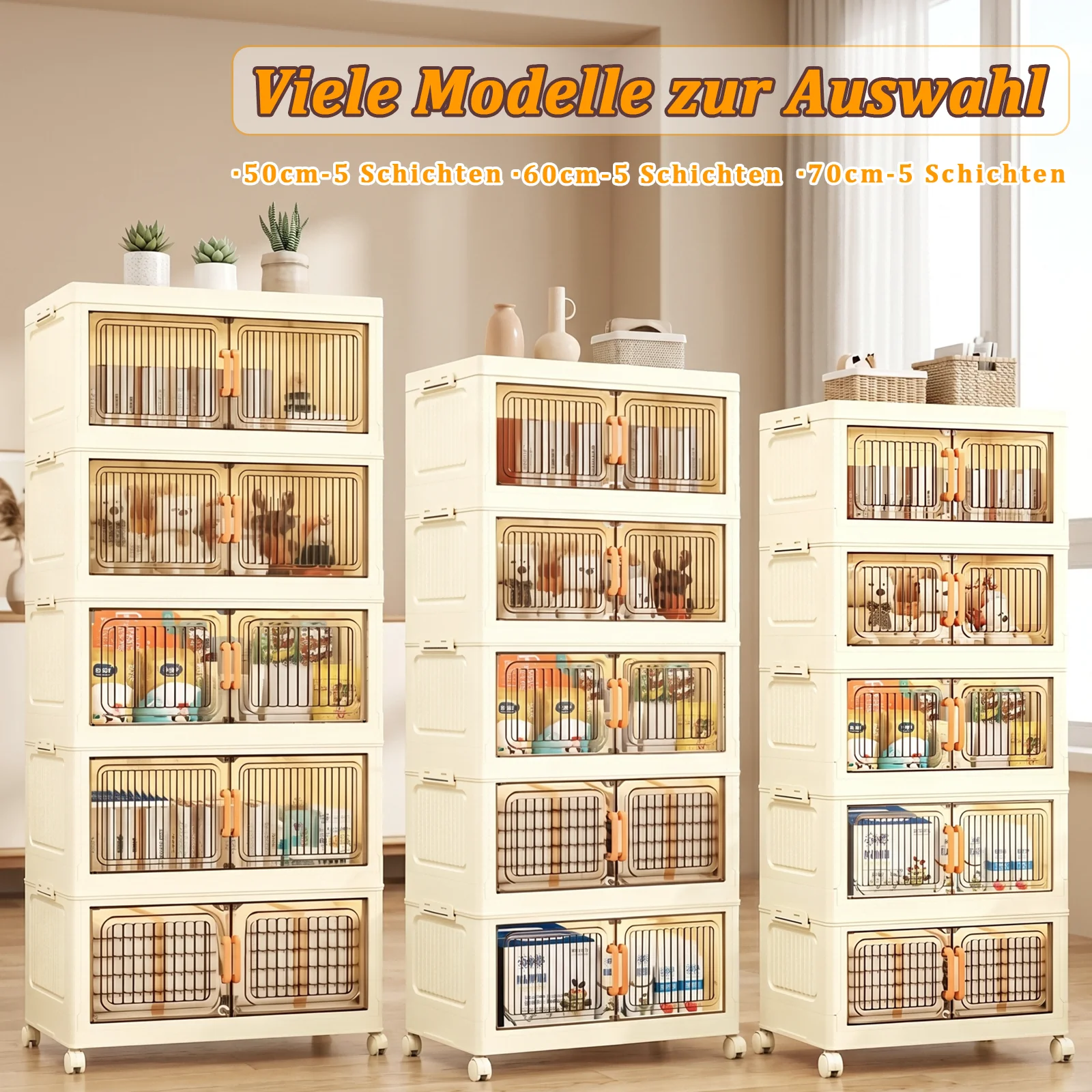 Image of Faltbare Aufbewahrungsboxen mit Türen & Deckeln, Stapelbare Plastikbehälter, Platzsparende Schrankorganizer für Kleidung und Kleinteile im Wohnheim