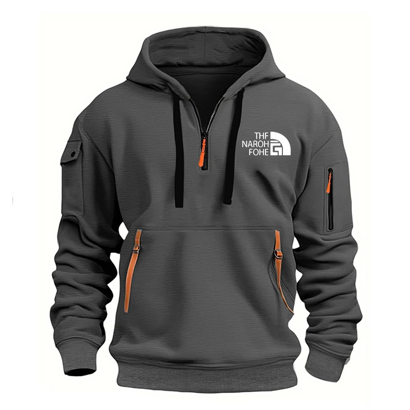 Moda Otoño e Invierno ropa de marca para hombres diseño con múltiples cremalleras Sudadera con capucha impresa  casual suelta
