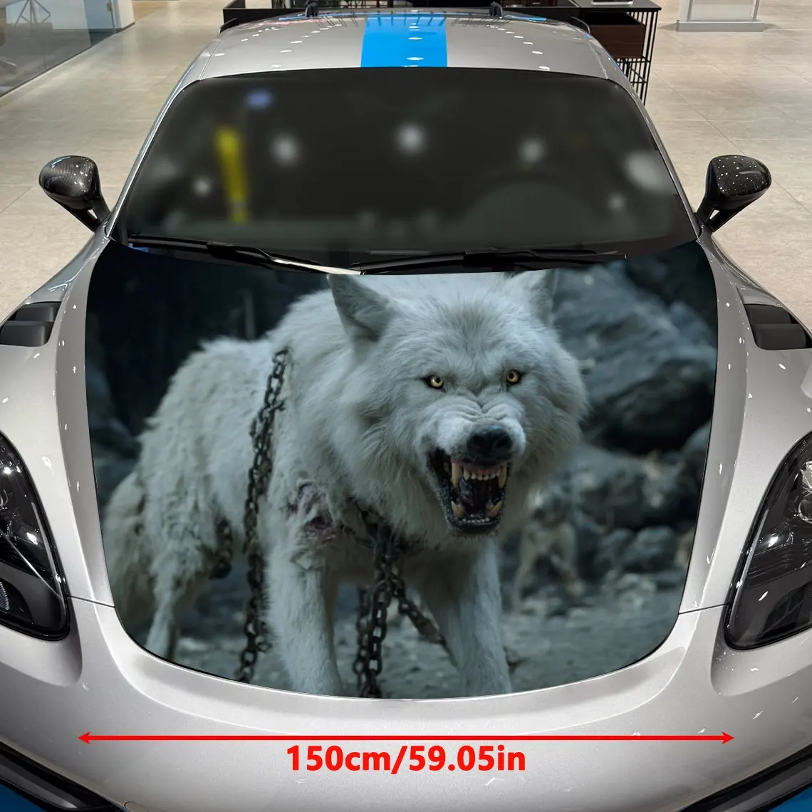 The Fierce White Wolf Car Hood Wrap - Self-Adhesive Vinyl Sticker For Trucks, Durable & Wear-Resistant, Decorative Bonnet Graphi