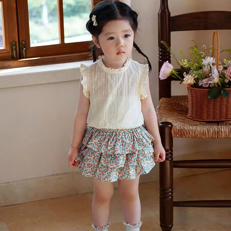 2024 New Girls' Suit Summer Children's Dress Baby Girl Fashionable Children's Top+Skirt Two-Piece Set image 4