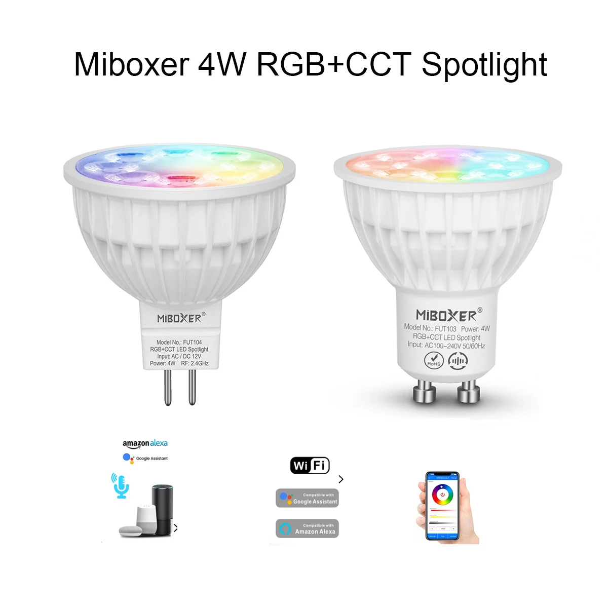 Miboxer-Lâmpada LED Dimmable para Decoração de Casa, Refletor de Teto, RGB CCT, FUT103, GU10, FUT104, MR16, 2.4g, Wi-Fi, 4W