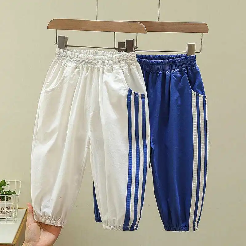 

Boys Clothing Summer Mosquito Prevention New Striped Printed Spliced Pocket Elastic Waist Loose Casual Thin Kids Trend Sweatpant