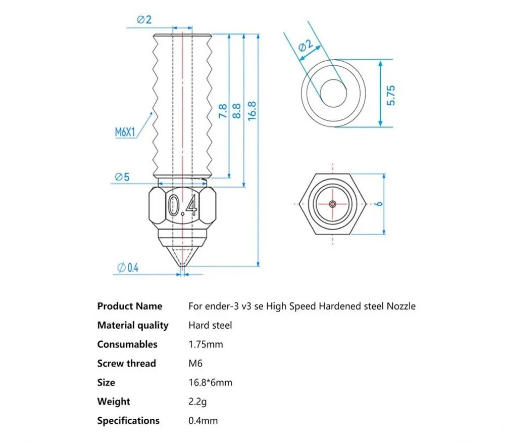 For Ender 3 V3 SE Nozzle ENDER 7/Spider ender 5 S1 Serise 0.2 0.4 0.6 0.8 1.0mm 3D Printer Parts High Speed Nozzles 1/2/3PCS