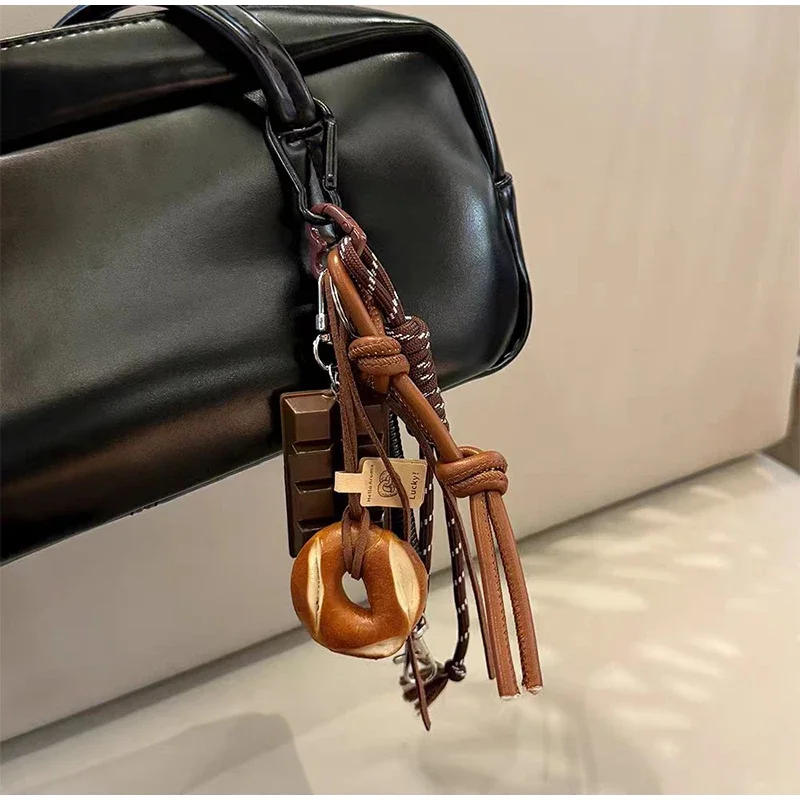 Fashion Creative Braided rope bag pendant high-grade keychain ornament chocolate spring rope dachshund Hanging Key Holder