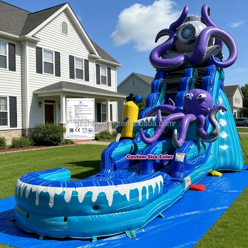 Commercial Customizable Outdoor Wet Dry Octopus Theme Large Waterslides Detachable Pool Inflatable Water Slide with Blower