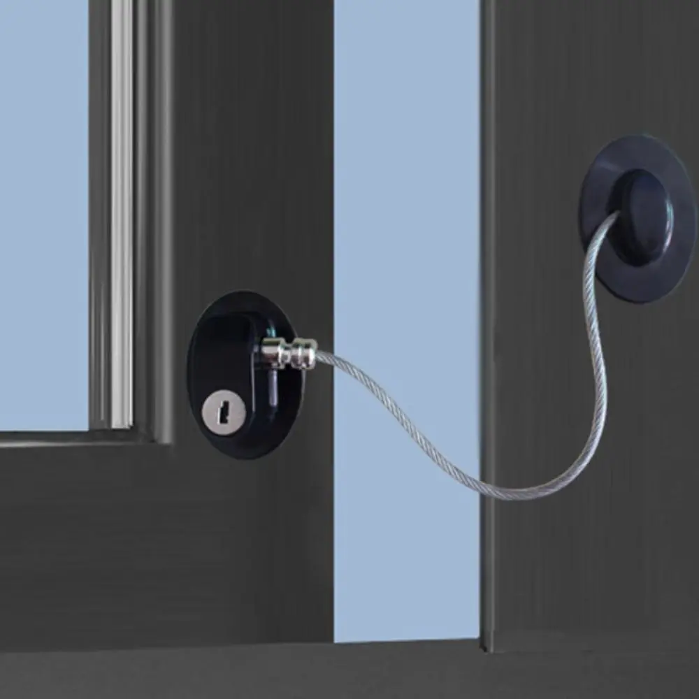 2Pcs Self Adhesive Children Safety Lock with Key Steel Wire Lock Rope Window Security Lock No Drilling Wear-resistant